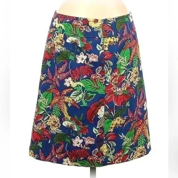 Talbots | Navy Blue A-Line Floral Tropical Resort Cotton Skirt Size 6 Small S - Picture 3 of 5